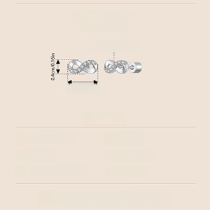 Detailed size specifications for S925 silver infinity stud earrings with moissanite stones
