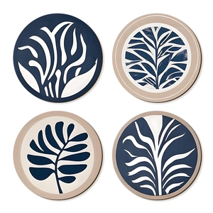 Set de 4 decoraciones de pared bohemias de madera con estampados botánicos en azul