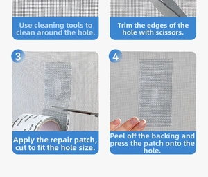 Step-by-step guide for repairing window screen mesh with self-adhesive fiberglass tape