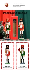 Detail of 38cm wooden nutcracker soldiers in classic red and green festive gift packaging