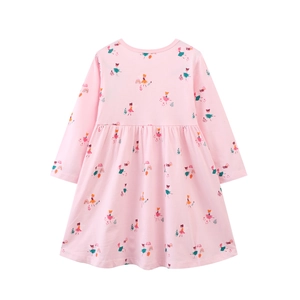 Rosa langärmeliges Strickkleid für Mädchen mit bunten Ballerina- und Regenbogenmotiven