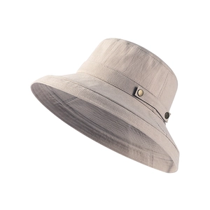 Chapeau de soleil femme protection UV à large bord en lin beige avec boucle latérale