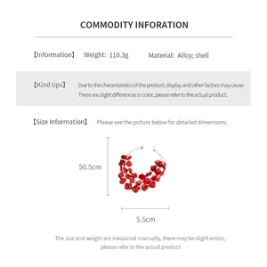 Detailed size chart for bohemian triple layer necklace showing alloy and shell materials