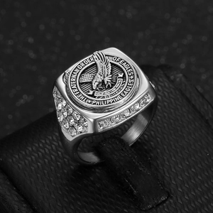 Titanium steel Philippine Eagles ring with silver finish and sparkling zircon stones
