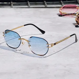 Fashion Rimless Sunglasses Diamond Cut Metal Frame UV400 Protection Luxury Vintage Eyewear Women Men