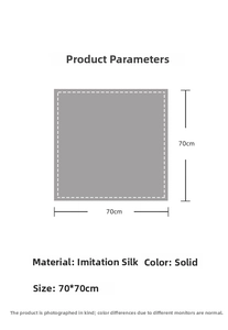 Detailed sizing chart for the 70x70cm faux silk floral square scarf in green and grey