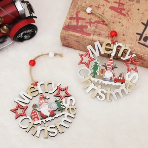 Christmas Wooden Hanging Ornaments Round Merry Christmas Sign Gnome Pendant Xmas Rustic Tree Decorations For Holiday Home