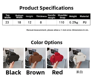Tableau des tailles et options de couleurs pour le sac à bandoulière lapin en cuir PU