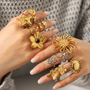 Niche Stainless Steel Open Rings Flower Heart Star Adjustable Fashion Jewelry For Women High End Style