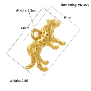 3D μενταγιόν λεοπάρδαλη με επιχρύσωση 18K για κοσμήματα DIY, hip hop animal charm 14x9mm
