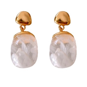 18K gold plated silver stud earrings with transparent resin oval drop and white texture