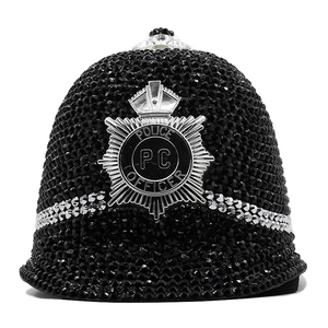 Luxe Halloween police officer hat with black rhinestones and silver metal badge