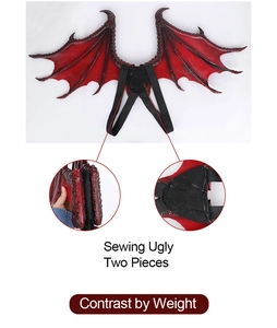 Detail of red dragon wings showing sewing quality and dual-piece construction