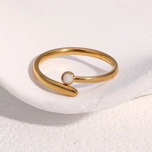 Minimalist 18k gold plated titanium steel open ring with white enamel on stone base