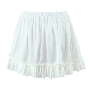 Modieuze witte satijnen minirok met hoge taille, elastische taille en ruches zoom
