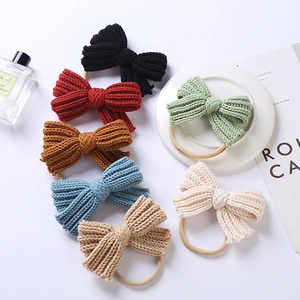 Baby Knitted Bow Headband Soft Elastic Nylon Hair Band Solid Color Handmade Headwear For Newborn Toddlers