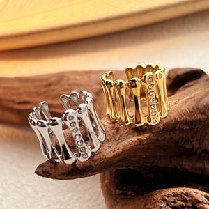 Anello Aperto Osso Scheletro Acciaio Inossidabile Placcato Oro 18K Strass Geometrico Regolabile Punk Gioielli Minimalisti Donna