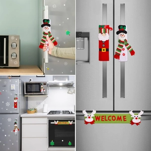 Christmas kitchen appliance handle covers featuring Santa and Snowman plush designs