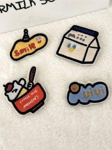 Cute cartoon embroidered patches set including milk box and cat bowl for DIY accessories