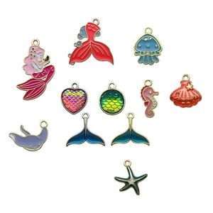 Ocean Theme Enamel Charms Zinc Alloy Mermaid Starfish Shell Pendants For Jewelry Making DIY Crafts Summer Beach Style