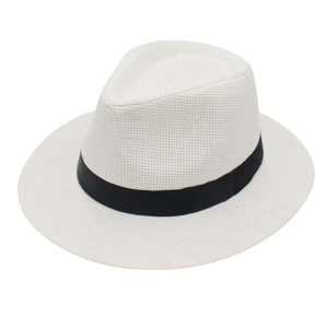 Hommes Femmes Classique Panama Chapeau de Paille Large Bord Fedora Chapeau de Soleil Tissé Paille de Papier Chapeau de Jazz Pour Été Plage Voyage Vacances Plein Air