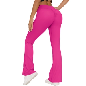 Pantalon de yoga évasé rouge rose à taille haute avec effet liftant pour le sport