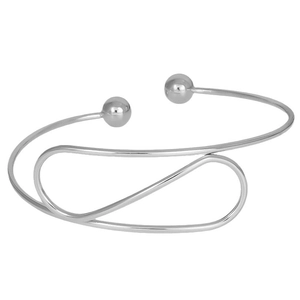 Minimalist silver geometric open bangle in 304 stainless steel with double ball design