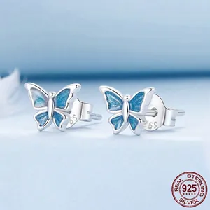 Petite blue butterfly earrings in S925 sterling silver with sparkling enamel finish