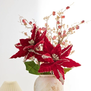 Fleurs Artificielles De Noël Poinsettia En Velours Avec Paillettes Grande Tête Pour Décoration De Fête Arrangement Floral