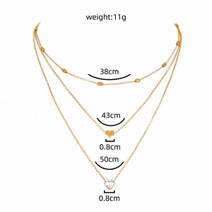 Detailed size parameters of triple-layered heart necklace with chain lengths and weights