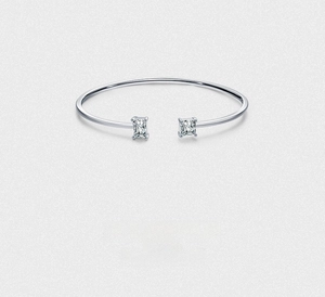 Detailed close-up of S925 silver cuff bracelet with rectangular cubic zirconia stones