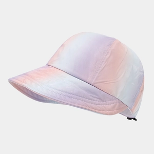 Detail view of colorful tie-dye baseball cap with lightweight fabric and adjustable strap