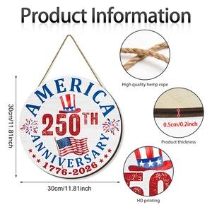 30cm wooden America 250th Anniversary round door sign with 1776-2026 eagle and flag design