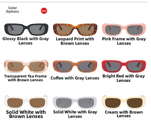 Grille détaillée montrant neuf variantes de couleurs de lunettes de soleil carrées enfant