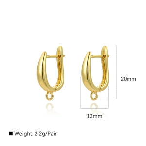 Polished 18k gold plated U-shaped earring hooks for DIY jewelry making 20mm x 13mm