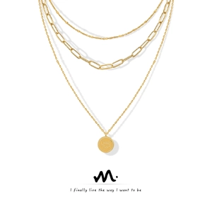 Round Coin Pendant Necklace Titanium Steel 18K Gold Plated Layered Paperclip Satellite Chain Carpe Diem Engraved Jewelry
