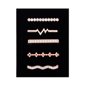 Detailed set of 5 rose gold decorative metal rings with rhinestones for silicone watch bands