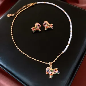 Vintage 18K gold plated horse jewelry set with colorful gemstones and pearls