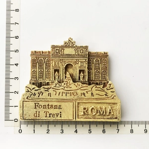 Detailed Trevi Fountain resin souvenir magnet measuring 7.5cm width on ruler background