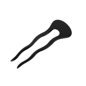 U-shaped glossy black acetate hair pin with wavy double-prong design for elegant buns
