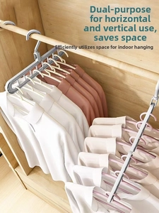Detail of 9-hole space saving hanger showing vertical storage and rotating hook mechanism