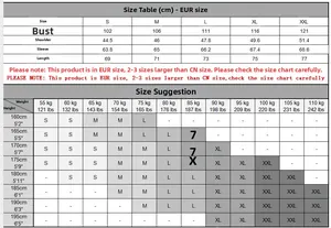 Detailed European size chart for men's mock neck striped sweater from S to XXL
