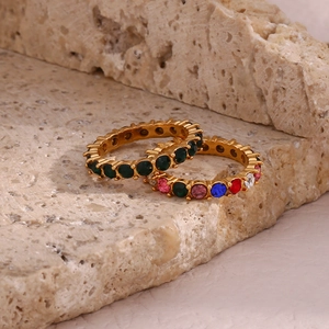 Detail of 18K gold-plated stainless steel rings with micro-set multi-color zircons