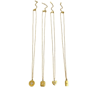 Gold stainless steel necklace set with heart, star, and geometric pendants for women