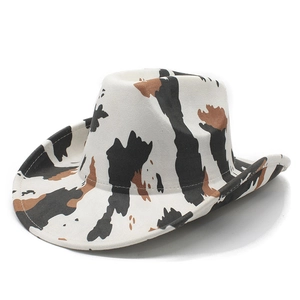 Western style cow print cowboy hat in faux suede with a tricolor minimalist design