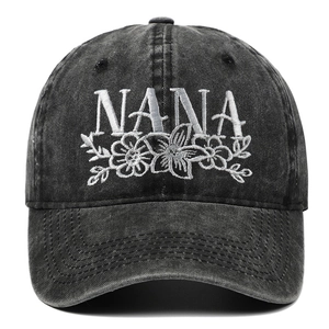 Nana Floral Embroidery Washed Cotton Baseball Cap Vintage Distressed Adjustable Sun Protection Sport Dad Hat Women