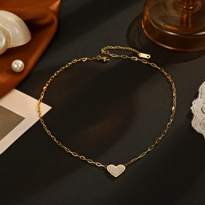 Minimalist 14K gold plated heart pendant necklace with trendy paperclip chain links