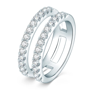 925 Sterling Silver Moissanite Ring For Women Double Row Pave Geometric Design White Gold Yellow Gold Fashion Jewelry