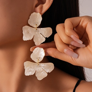 Flower Butterfly Drop Earrings With Rhinestones And 925 Sterling Silver Earring Post Retro Resin Jewelry For Women