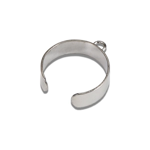 Close-up of a silver stainless steel open C-ring connector with a small hanging loop for DIY jewelry